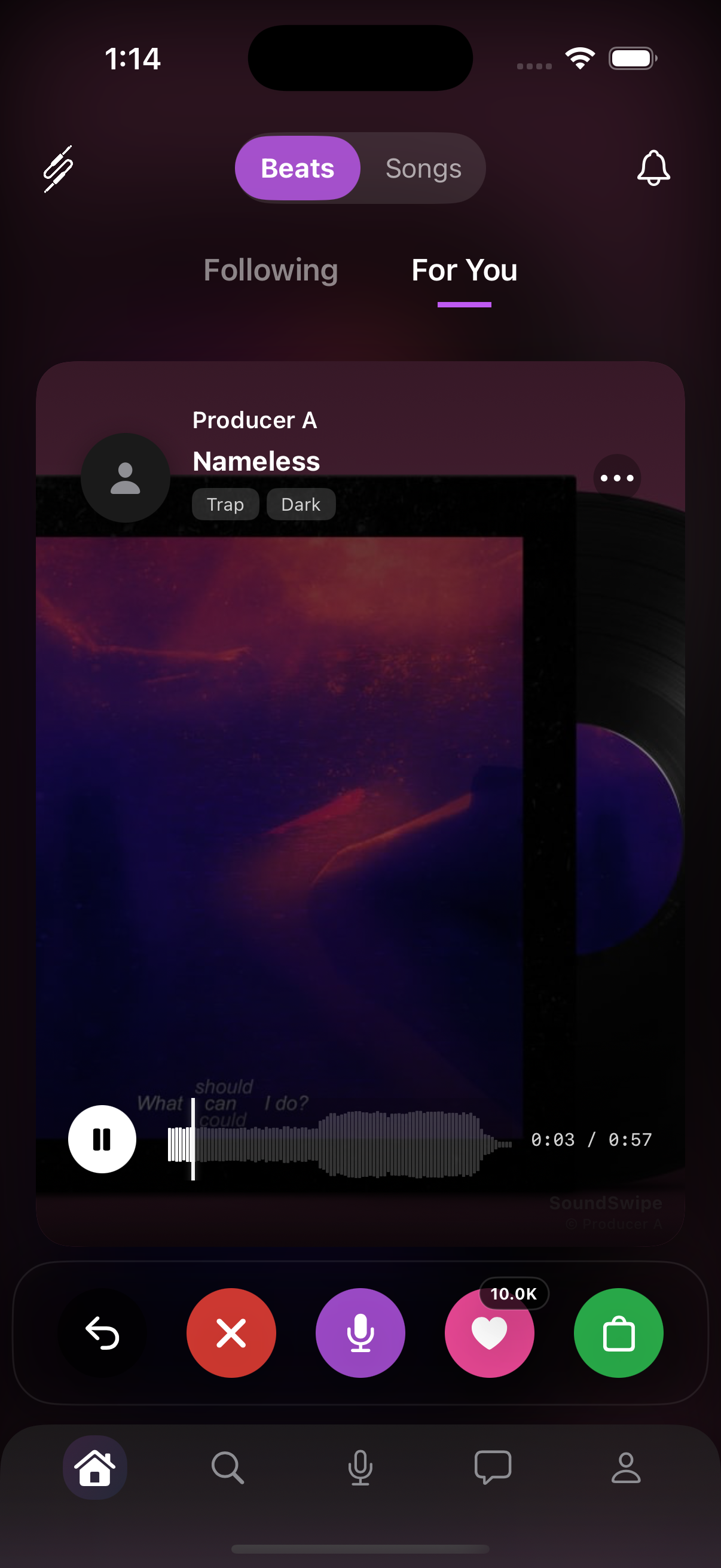 SoundSwipe mobile app preview showing the swipe feed